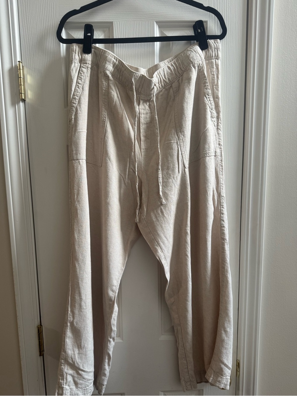 Gap Beige Drawstring Linen Blend Wide Leg Pants - Casual Relaxed Fit - XL